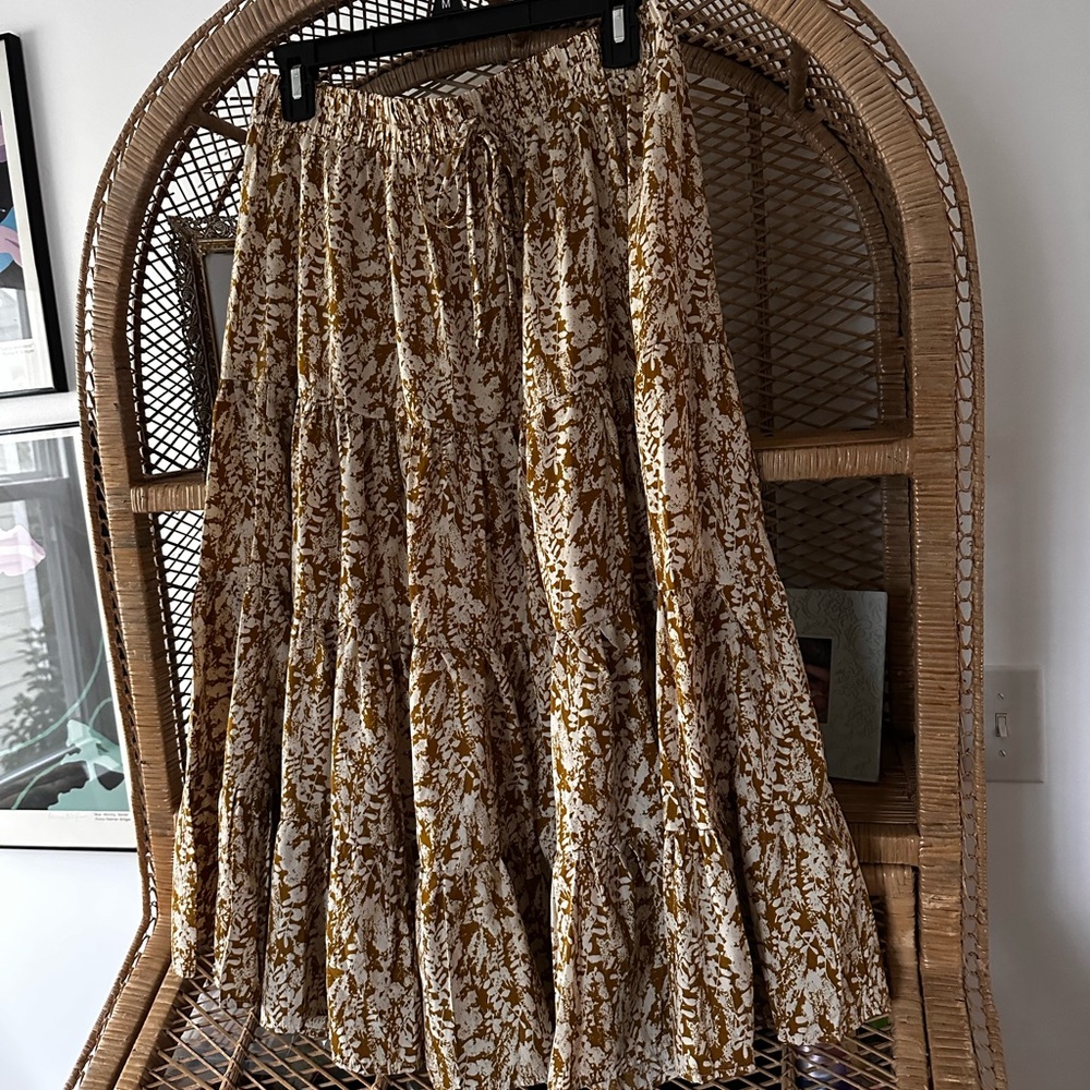 Hayden Floral A-Line Skirt in Cream and Brown